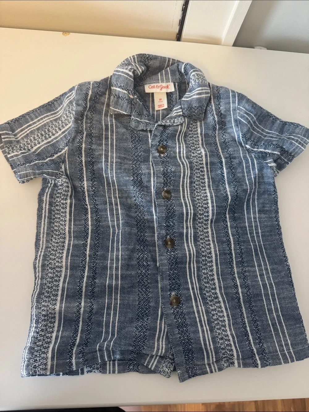 Cat & Jack Striped Chambray Button Down & Short 2 Piece Outfit - 2T
